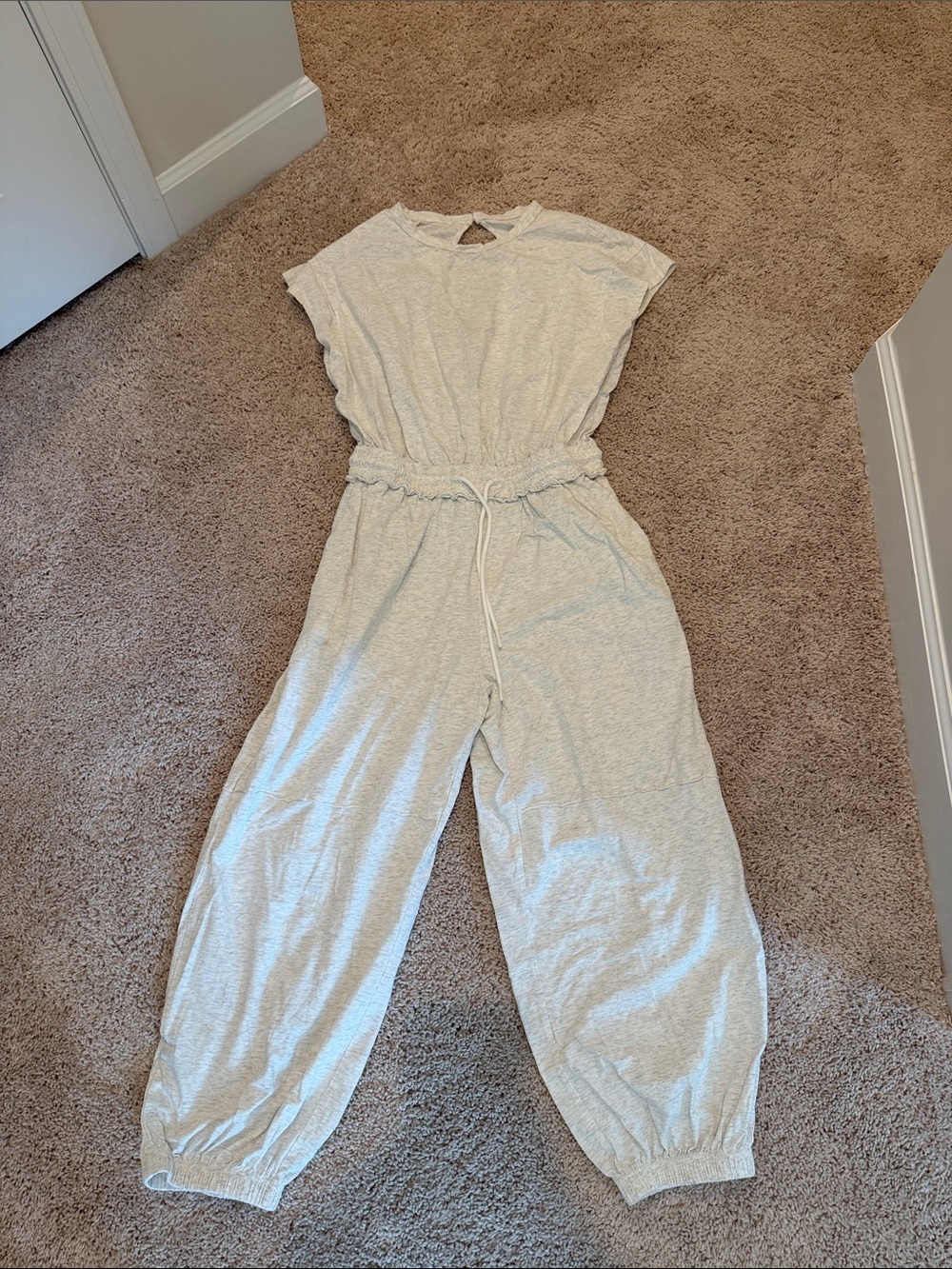 Women's Light Gray Sleeveless Jumpsuit with Drawstring Waist